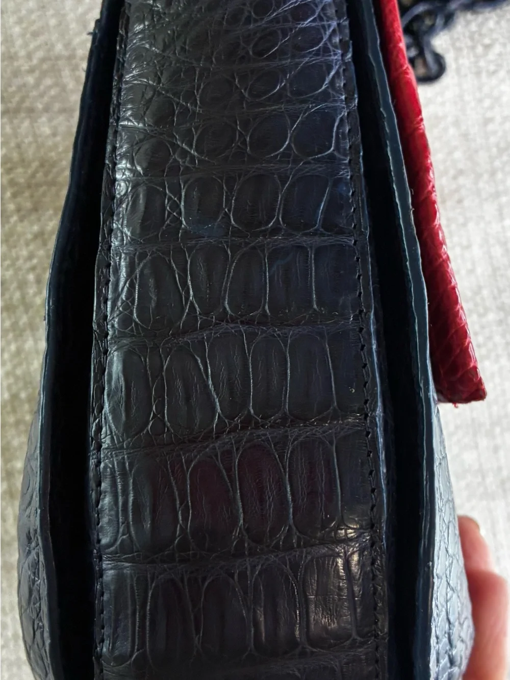 Nancy Gonzalez Rare VGC Navy/Red Crocodile Round Flap-Top Crossbody Bag